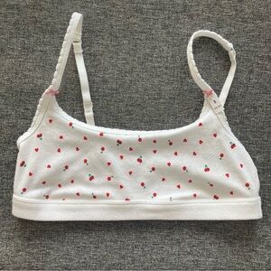 NWT Victoria’s Secret PINK Cotton Scoop Bralette Pointelle White Cherry Heart S